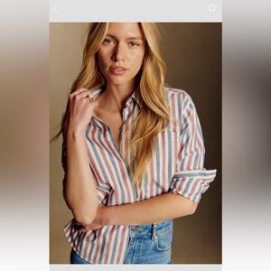 Sézane Max blue/burg stripe button down shirt